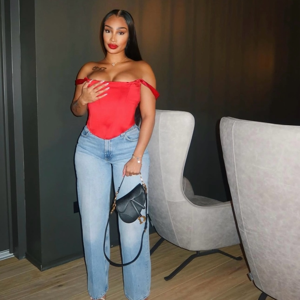 House Of Cb: RAFA Scarlet Satin Longline Corset